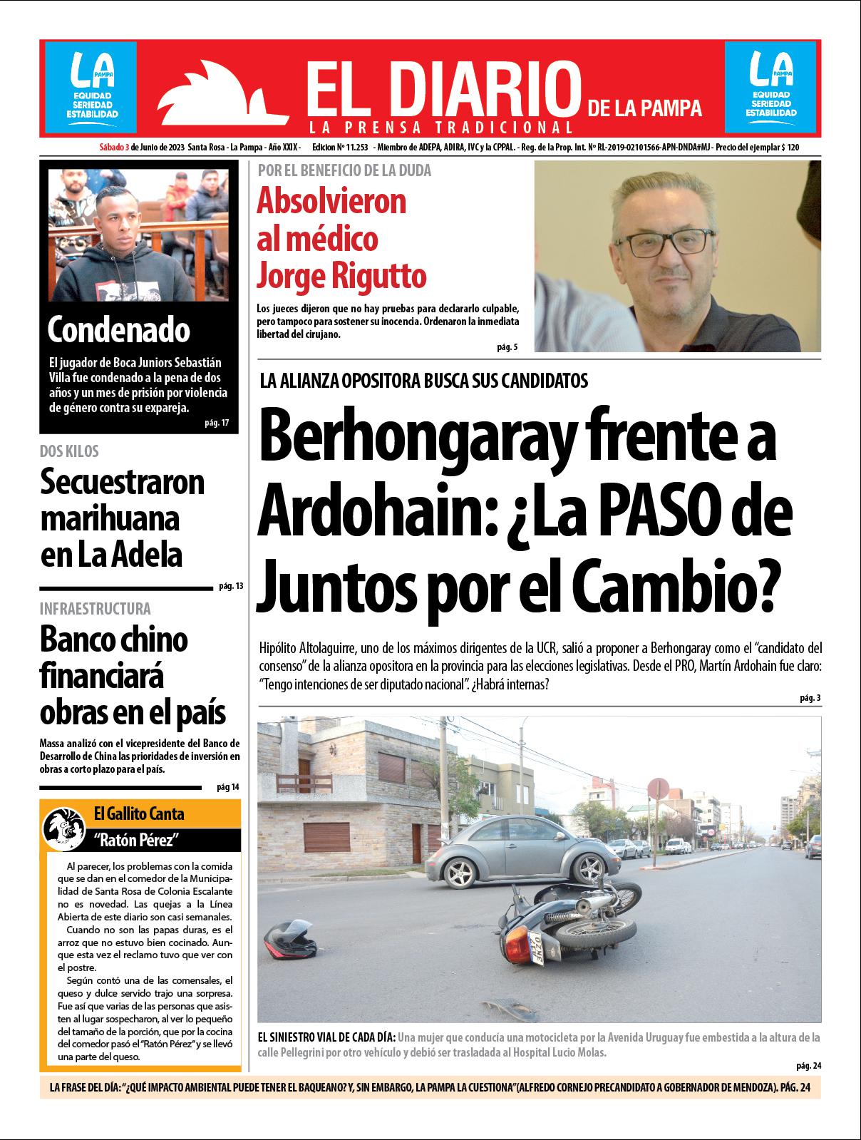 Tapa de El Diario en papel  saacutebado 03 de junio de 2023